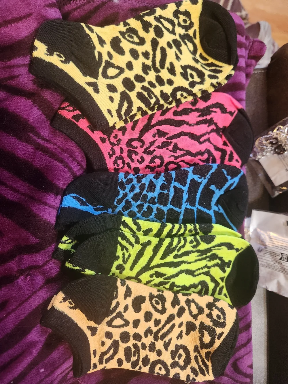 Neon Animal Print Low-Cut Socks - Pack of 5